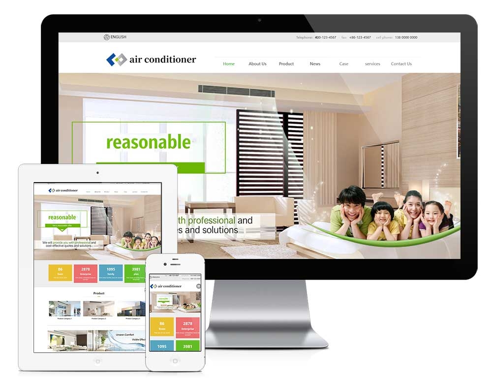 外贸询盘版电子电器自适应模板z1017（空调环保）