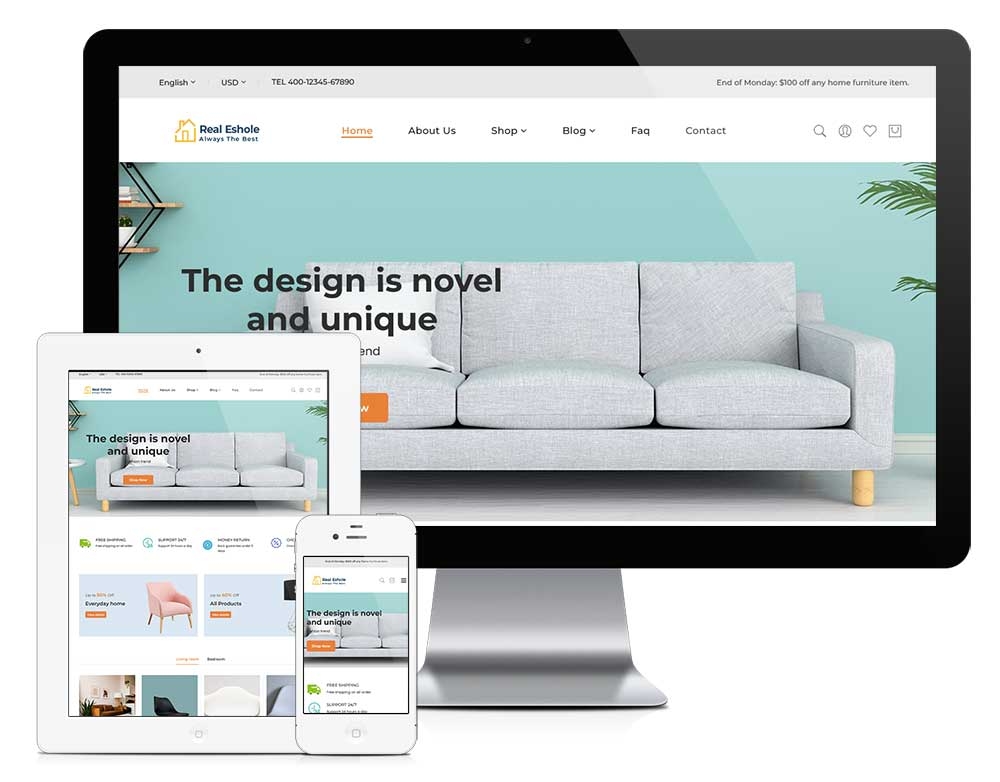 响应式外贸商城版网站模板 z830（家居家具）