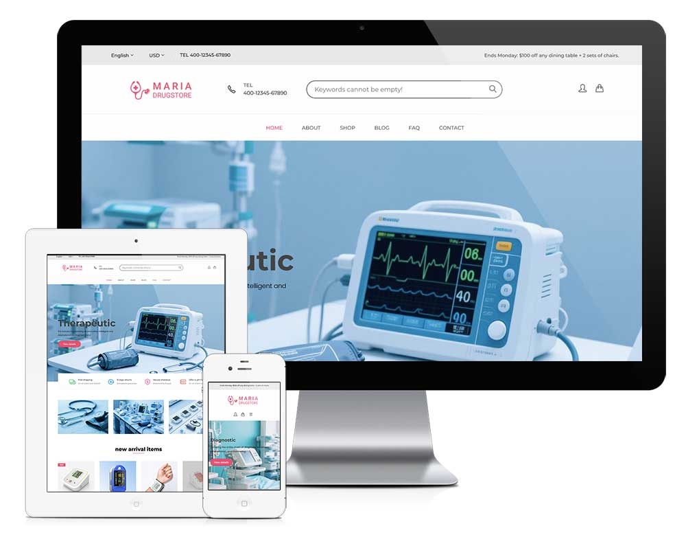 响应式外贸商城版网站模板 z836（医疗器械）